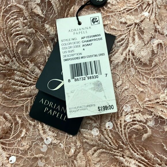 ADRIANNA PAPELL Embroidered Cocktail Dress  Champagne Rose Women size 4 NWT $199 - Picture 5 of 8